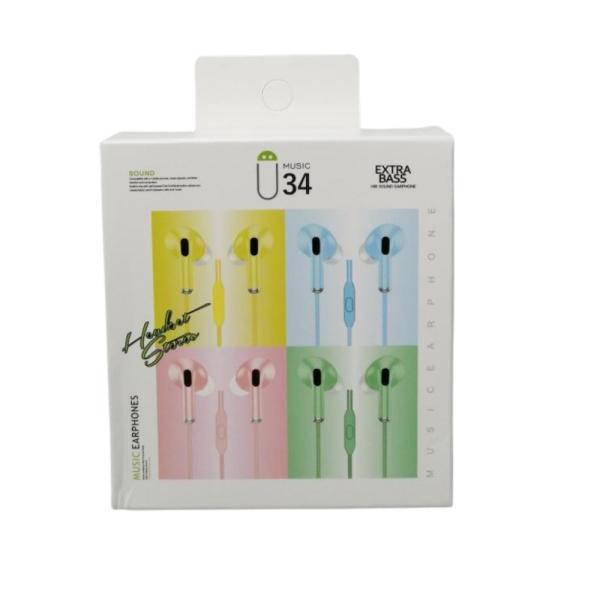 AUDIFONOS MANOS LIBRES CON CABLE STEREO MP3 U34/U28 COLOR NEGRO