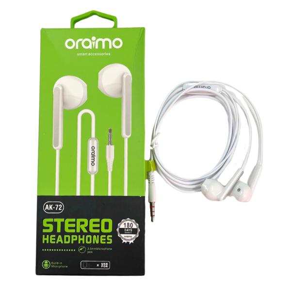 AUDIFONOS MANOS LIBRES CON CABLE STEREO MP3  ORAIMO O REALME AK-72 BLANCO