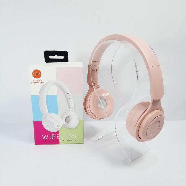 AUDIFONOS MANOS LIBRES BLUETOOTH STEREO MP3 WIRELESS Y08 COLOR ROSADO