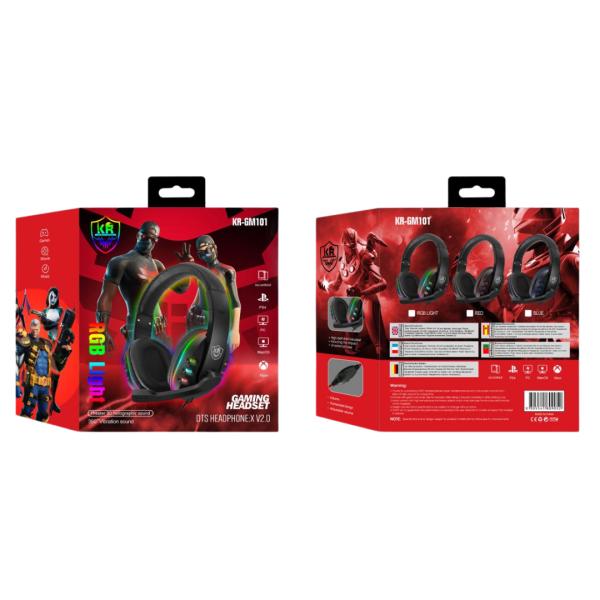 AUDIFONOS GAMING HEADSET CON CABLE STEREO MP3 KR-GM101 PS4 XBOX COLOR RGB