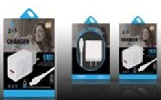 CARGADOR CUBO CASA LISO 2.4A CABLES LIGHTNING IPHONE CAJA NEGRA CON AZUL