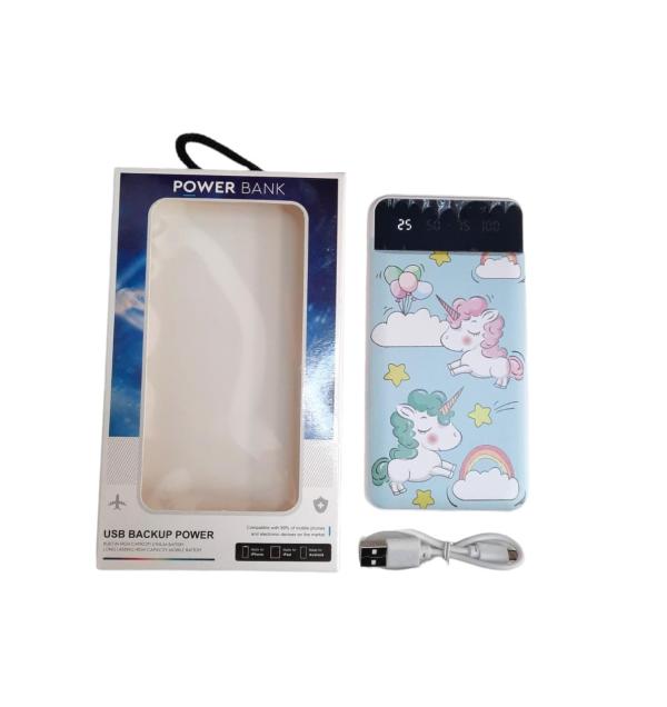 BATERIA DE EMERGENCIA POWER BANK 10000 MAH MARCADOR CON NUMERO DISE&Ntilde;OS CELESTE CON UNICORNIO