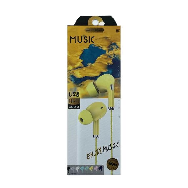 AUDIFONOS MANOS LIBRES CON CABLE STEREO  U28  COLOR AMARILLO