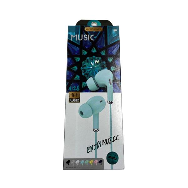 AUDIFONOS MANOS LIBRES CON CABLE STEREO  U28  COLOR CELESTE