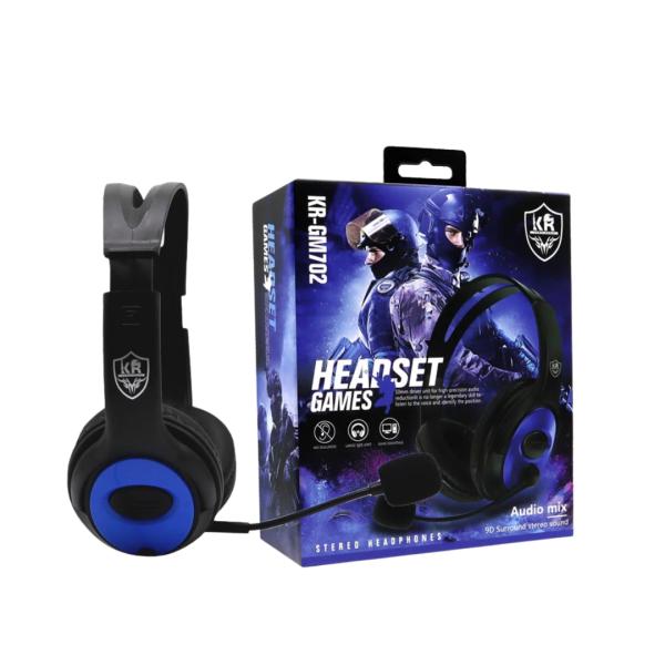 AUDIFONOS MANOS LIBRES CON CABLE STEREO MP3 KR-GM702 PS4 XBOX COLOR AZUL