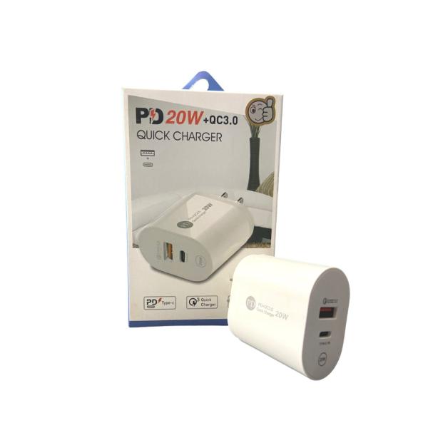 CARGADOR CUBO CASA PD 20W+ QC 3.0 USB COLOR BLANCO