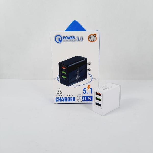 CARGADOR CUBO CASA  3 USB QC 3.0 5.1 A COLOR BLANCO