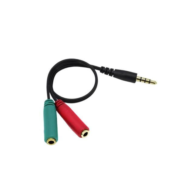 CABLE ADAPTADOR DE 2 MACHOS AUDIFONO Y MICROFONO A HEMBRA 3.5 MM NEGRO
