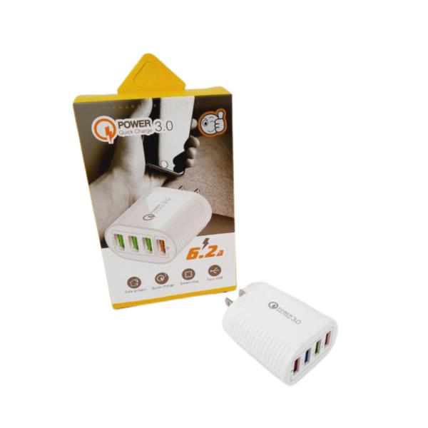 CARGADOR CUBO CASA  4 USB 6.2 A COLOR BLANCO