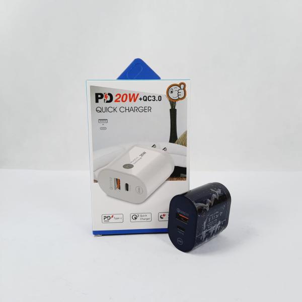 CARGADOR CUBO CASA PD 20W+ QC 3.0 USB COLOR NEGRO