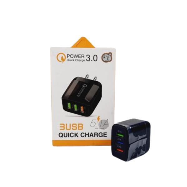 CARGADOR CUBO CASA  3 USB QC 3.0 5 A COLOR NEGRO