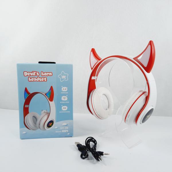 AUDIFONOS MANOS LIBRES BLUETOOTH STEREO MP3 SY-39 DIABLITO COLOR BLANCO CON ROJO