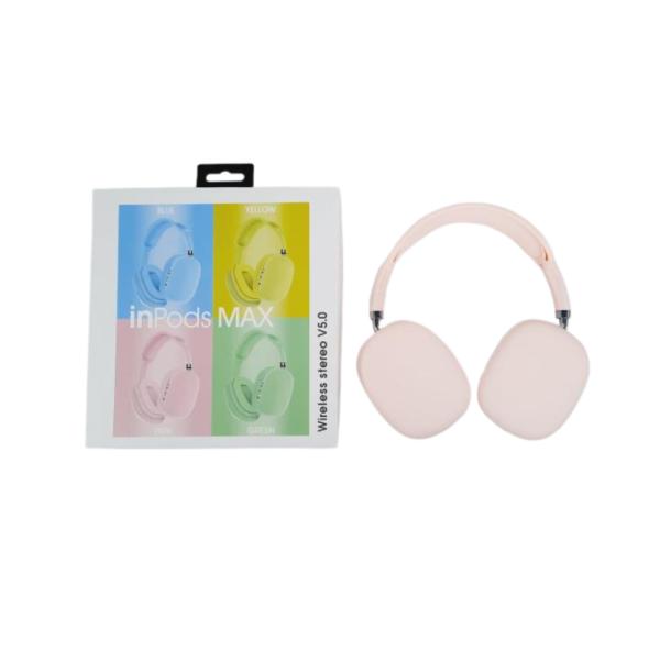 AUDIFONOS MANOS LIBRES BLUETOOTH STEREO MP3 INPODS MAX  COLOR ROSADO