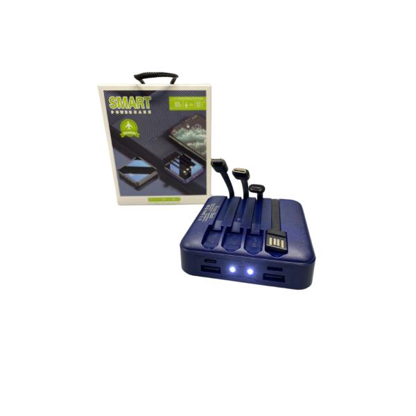 BATERIA DE EMERGENCIA POWER BANK 20000MAH CABLES USB - MICRO - TIPO C - IPHONE LIGHTNING - COLOR AZUL
