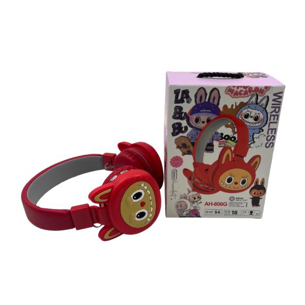 AUDIFONOS MANOS LIBRES BLUETOOTH STEREO MP3 WIRELESS AH-806E LABUBU ROJO