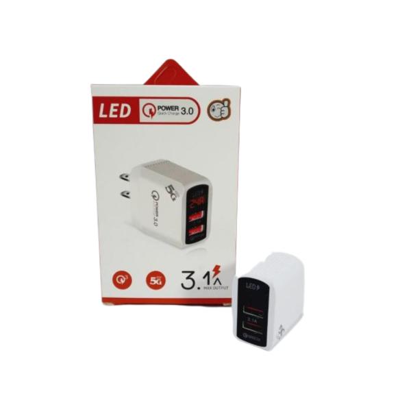 CARGADOR CUBO CASA  QC 3.0 USB CON LED DISPLAY COLOR BLANCO