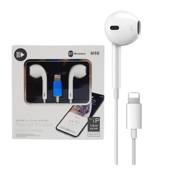 AUDIFONOS MANOS LIBRES CONECTOR LIGHTNING IPHONE M80 CON CABLE STEREO MP3
