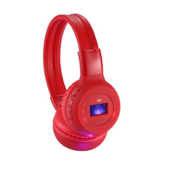 AUDIFONOS MANOS LIBRES BLUETOOTH STEREO MP3 WIRELESS N65 COLOR ROJO