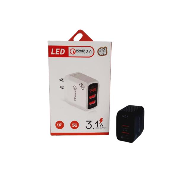 CARGADOR CUBO CASA  QC 3.0 USB CON LED DISPLAY COLOR NEGRO