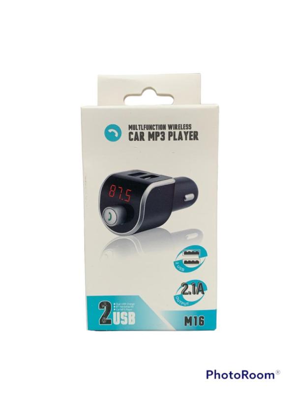 CARGADOR CUBO CARRO DOBLE USB 2.4 A CON BLUETHOOTH Y FM TRANSMISOR X27 M16