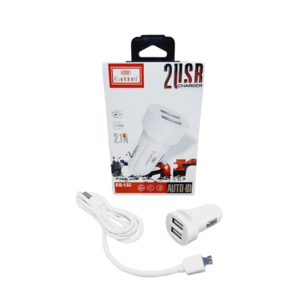 CARGADOR CUBO CARRO DOBLE USB 2.1 A CON CABLES MICRO V8  ES-132M EARLDOM BLANCO