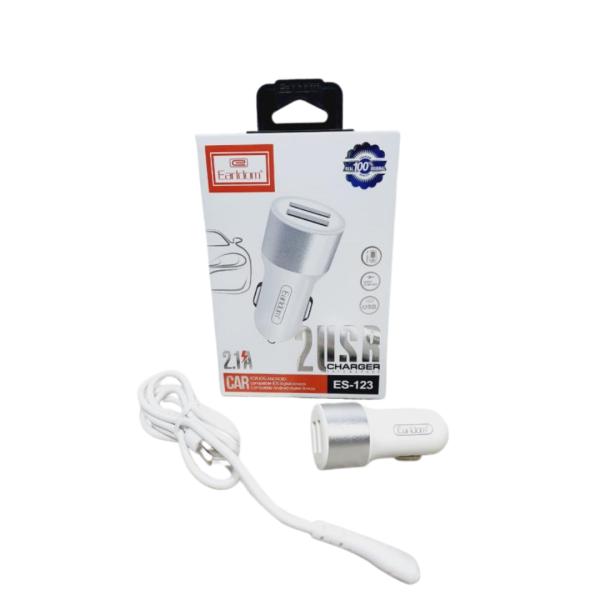 CARGADOR CUBO CARRO DOBLE USB 2.1 A CON CABLES TIPO-C   ES-123C EARLDOM COLOR Plateado