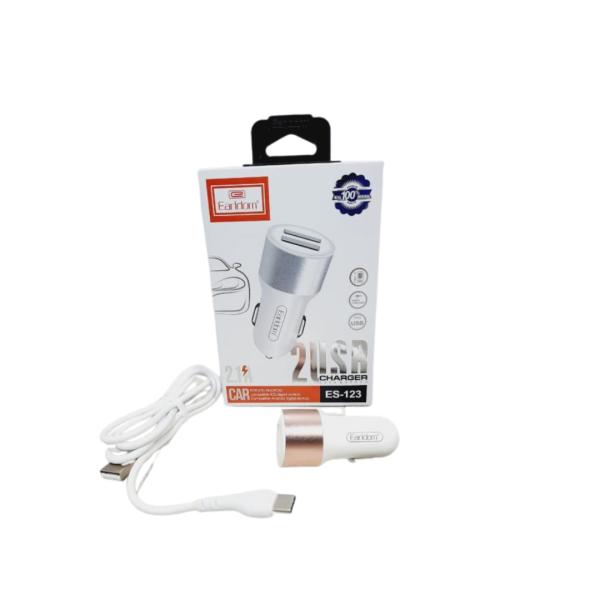 CARGADOR CUBO CARRO DOBLE USB 2.1 A CON CABLES TIPO-C   ES-123C EARLDOM COLOR DORADO