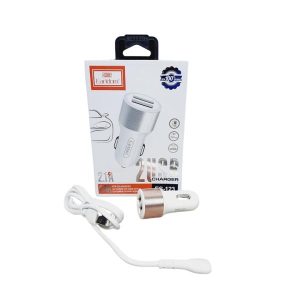 CARGADOR CUBO CARRO DOBLE USB 2.1 A CON CABLES MICRO V8  ES-123M EARLDOM DORADO