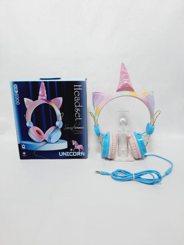 AUDIFONOS MANOS LIBRES CON CABLE STEREO MP3 KR-6900 UNICORNIO NI&Ntilde;A COLOR TURQUESA