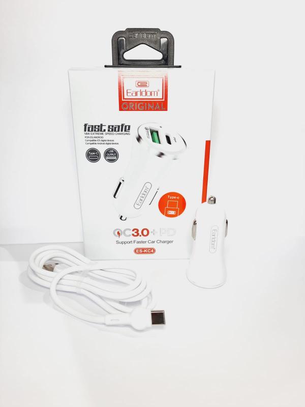 CARGADOR CUBO CARRO DOBLE PD 18W ENTRADA TIPO C + USB 2.1 A  ES-KC4 EARLDOM COLOR