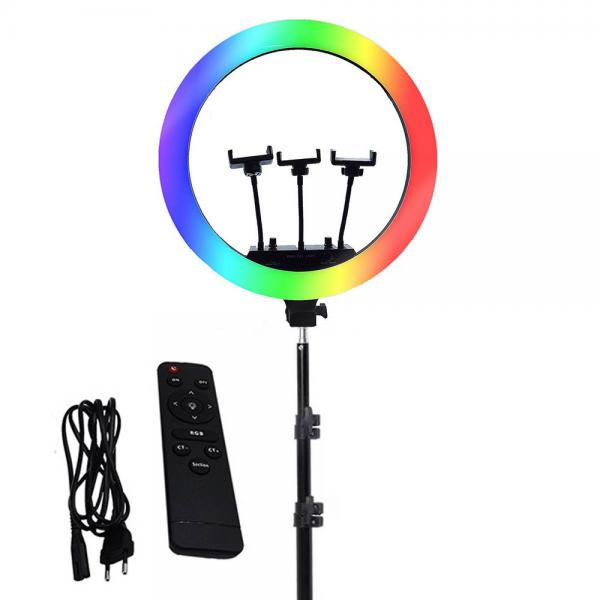 ARO DE LUZ 45CM DE COLORES RGB CON HOLDER MJ45 PARA TRIPODE CON CONTROL Y CONECTOR USB TAMA&Ntilde;O + TRIPODE DE 2.1 MTS