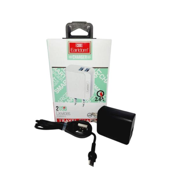 CARGADOR CUBO CASA ES-160M CON CABLE MICRO V8 EARLDOM NEGRO