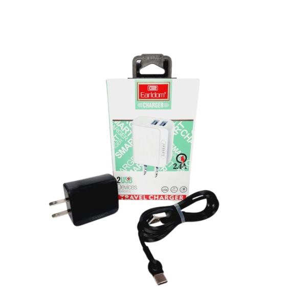 CARGADOR CUBO CASA ES-160C CON CABLE TIPO-C EARLDOM NEGRO