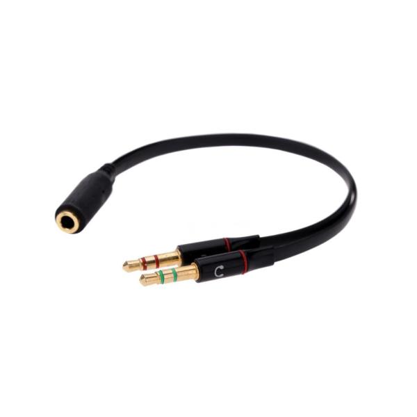 CABLE ADAPTADOR DE 2 MACHOS AUDIFONO Y MICROFONO A HEMBRA 3.5 MM NEGRO