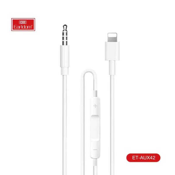 CABLES AUXILIAR 3.5 MM A LIGHTINING IPHONE CON CONTROL DE VOLUMEN Y MANOS LIBRES 1M 100 CM ET-AUX42 EARLDOM BLANCO