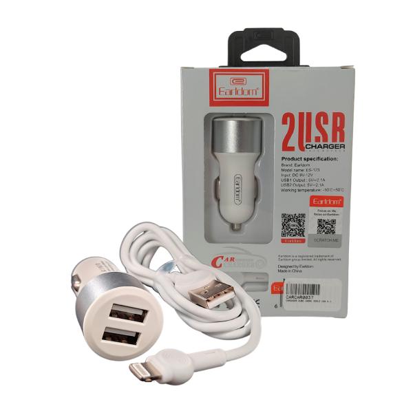 CARGADOR CUBO CARRO DOBLE USB 2.1 A CON CABLES LIGHTNING ES-123I EARLDOM COLOR
