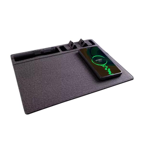 MOUSE PAD CON CARGADOR INALAMBRICO MULTIFUNCIONAL PARA CELULAR Y LAPICERO NEGRO