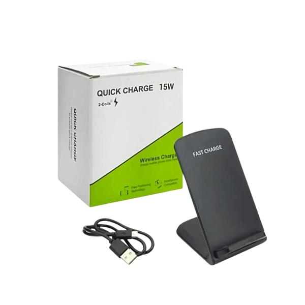 CARGADOR INALAMBRICO TIPO HOLDER PARA CELULAR 15 WATTS NEGRO