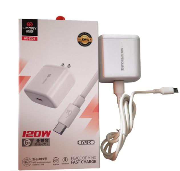 CARGADOR CUBO CASA CON CABLE TIPO C 120W TZ04 HOORY. BLANCA