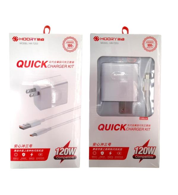 CARGADOR CUBO CASA  120W HOORY CON CABLE MICRO HR-TZ03 BLANCA