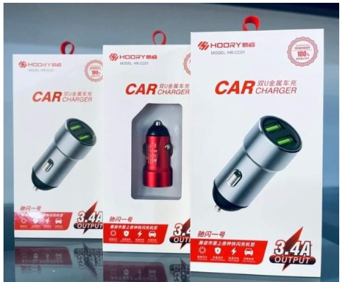 CARGADOR CUBO CARRO DOBLE USB 3.4 AMP HR-CC01 HOORY MIX COLOR