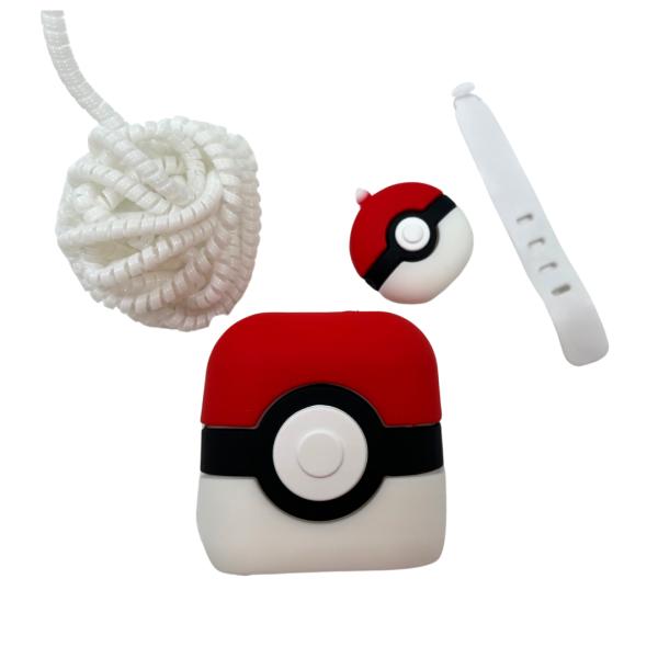 ESTUCHE PARA PROTECTOR DE SILICON PARA CARGADOR Y CABLE COLOR POKEBOLA