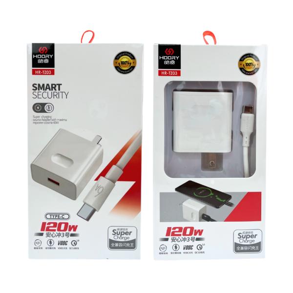 CARGADOR CUBO CASA  120W HOORY CON CABLE TIPO C HR-TZ03 BLANCO