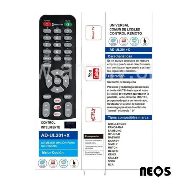CONTROL UNIVERSAL TELEVISOR PANTALLA SMART TV AD-UL201+X CON SMART