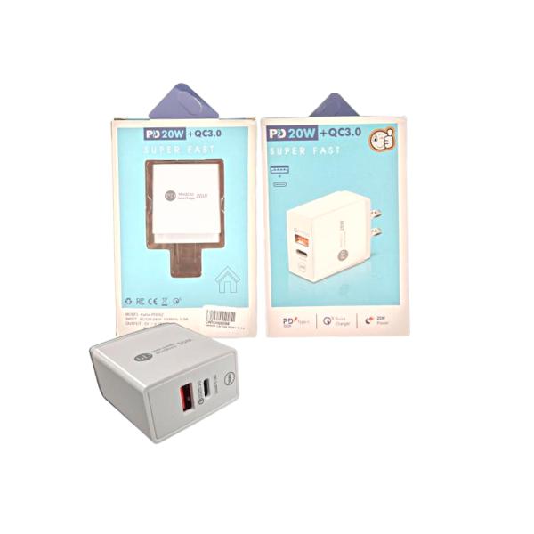 CARGADOR CUBO CASA PD 20W+ QC 3.0 USB CUADRADO COLOR BLANCO