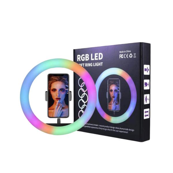 ARO DE LUZ 20 CM DE COLORES RGB MJ20 CON HOLDER PARA TRIPODE CON CONTROL Y CONECTOR USB TAMA&Ntilde;O + TRIPODE DE 2.1 MTS 20 CM DE COLORES RGB