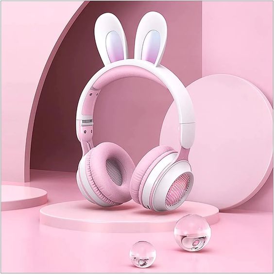 AUDIFONOS OREJAS DE CONEJO MANOS LIBRES BLUETOOTH STEREO MP3 WIRELESS KT-57 COLOR ROSADO