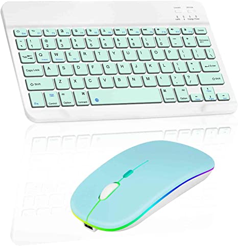 TECLADO + MOUSE PORTATIL BLUETOOTH METALICO COLOR VERDE CLARO