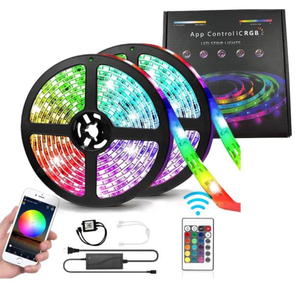 TIRA LED EXTERIORES 10 METROS CON ADAPTADOR + CONTROLADOR APP WS2811-24D TIKTOK