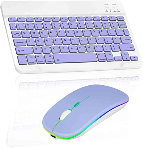 TECLADO + MOUSE PORTATIL BLUETOOTH METALICO COLOR MORADO